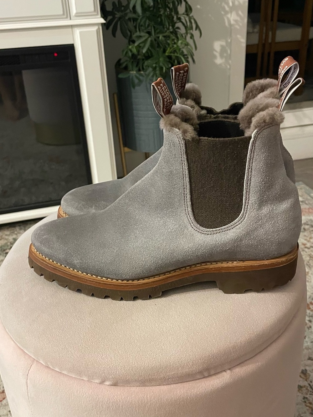 R.M. Williams Gardener Grey Suede Chelsea Boot with Shearling Trim (Rare)
